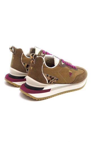 0'105 basket bas Brun femmes (Runner brown & léo lacet fuxia - LENOX brune) - Marine | Much more than shoes