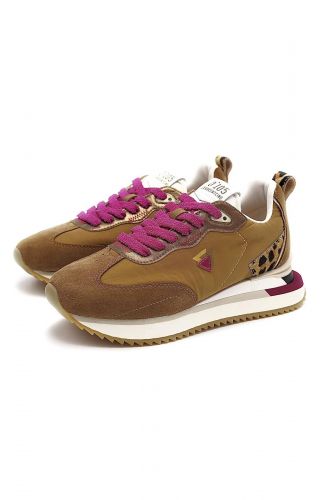 0'105 basket bas Brun femmes (Runner brown & léo lacet fuxia - LENOX brune) - Marine | Much more than shoes