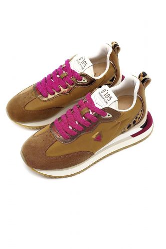 0'105 basket bas Brun femmes (Runner brown & léo lacet fuxia - LENOX brune) - Marine | Much more than shoes