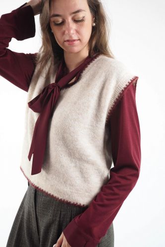 Pull sans manches beige et bordeaux SEVENTY | MARINE Auvelais