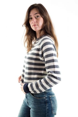 Pull rayé beige et blanc SEVENTY | MARINE Auvelais