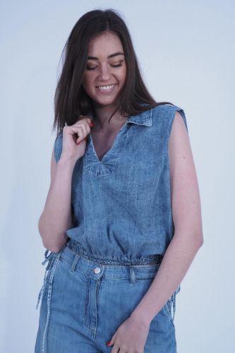 1970 SEVENTY blouse Jeans femmes (Blouse jeans fluide - CA1435) - Marine | Much more than shoes