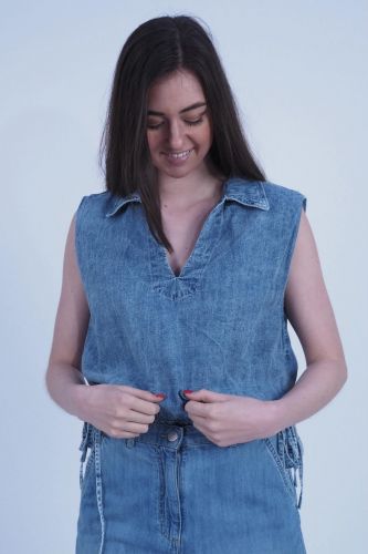 1970 SEVENTY blouse Jeans femmes (Blouse jeans fluide - CA1435) - Marine | Much more than shoes