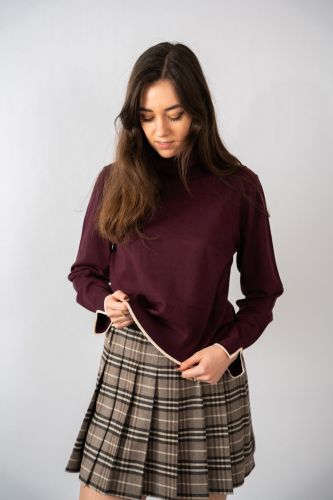 Pull col rond bordeaux et bords écru SEVENTY | Marine