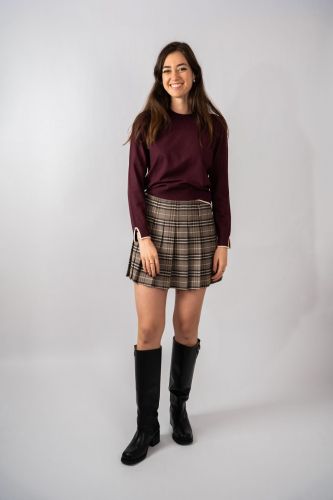 Pull col rond bordeaux et bords écru SEVENTY | Marine