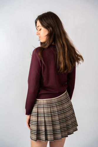 Pull col rond bordeaux et bords écru SEVENTY | Marine