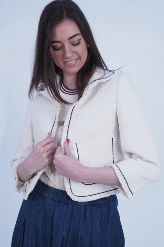 1970 SEVENTY veste Beige femmes (Veste tweed beige - GI0908 vanille bordé) - Marine | Much more than shoes