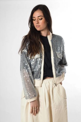 8PM bomber Ciel femmes (Bomber paillettes - BOLOGNA bomber paillettes ciel) - Marine | Much more than shoes