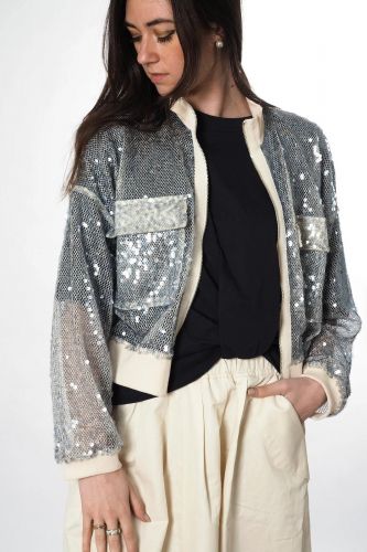 8PM bomber Ciel femmes (Bomber paillettes - BOLOGNA bomber paillettes ciel) - Marine | Much more than shoes