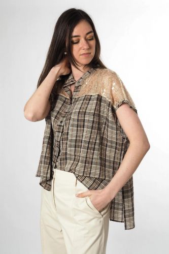 8PM chemise Multicolor femmes (Chemise carreaux + paillettes - BANGKOK chemise carreaux épaul) - Marine | Much more than shoes