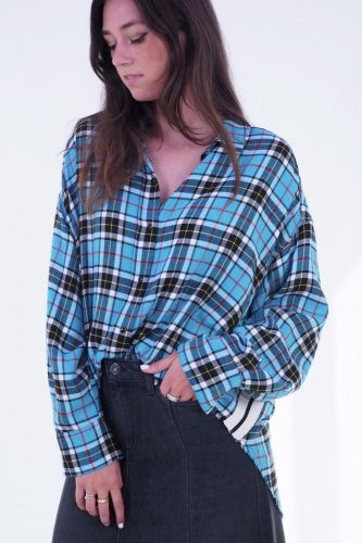 Chemise à carreaux turquoise 8PM | Marine