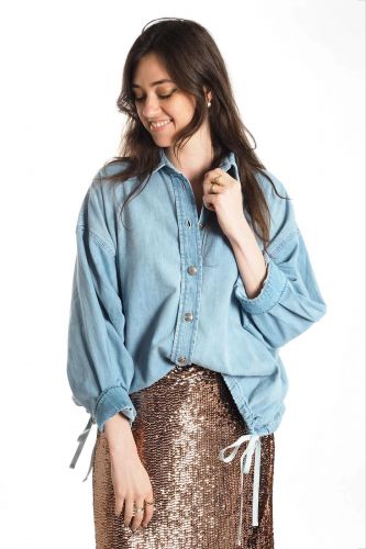 Chemise en denim réglable à la taille 8PM | Marine