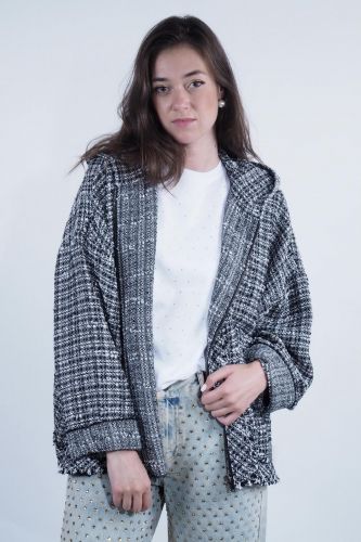 8PM veste Noir/blanc femmes (Hoodies zip tweed - ARCADIA) - Marine | Much more than shoes