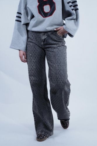 8PM pantalon Gris femmes (Jeans strass gris - GLENVILLE A droit) - Marine | Much more than shoes