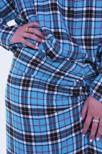 Jupe mi-longue à carreaux turquoise 8PM | Marine