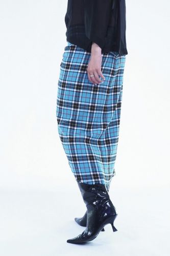 Jupe mi-longue à carreaux turquoise 8PM | Marine