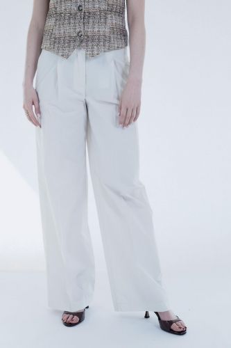 Pantalon palazzo en lin viscose écru 8PM | Marine