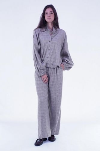 Pantalon à pince à motif Prince de Galles beige 8PM | Marine