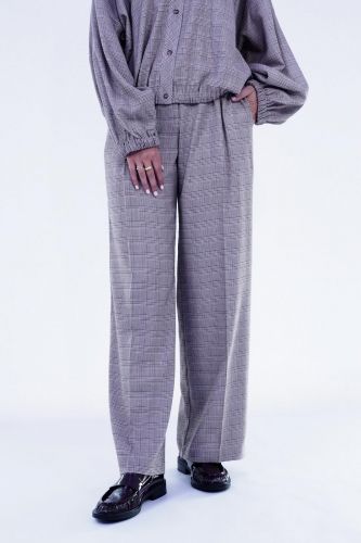 Pantalon à pince à motif Prince de Galles beige 8PM | Marine