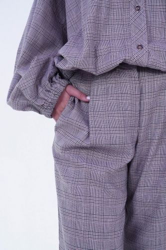 Pantalon à pince à motif Prince de Galles beige 8PM | Marine