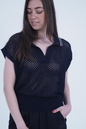 Polo ajouré bleu 8PM | Marine