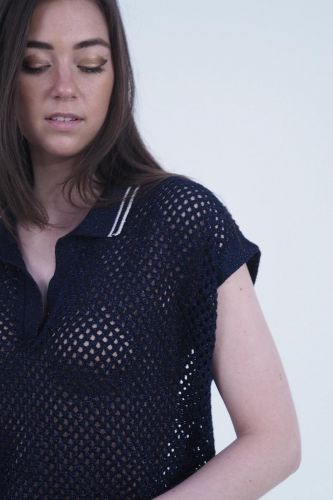 Polo ajouré bleu 8PM | Marine