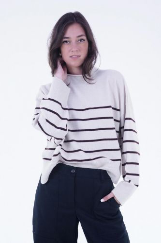 Pull en fine mailles ligné bordeau 8PM | Marine