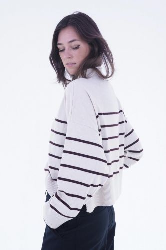 Pull en fine mailles ligné bordeau 8PM | Marine