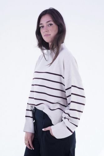 Pull en fine mailles ligné bordeau 8PM | Marine