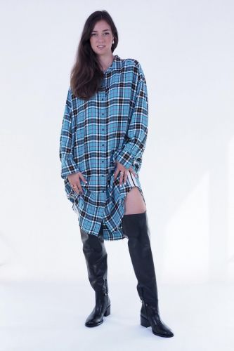 Robe à carreaux turquoise avec 8 dans le dos 8PM | Marine