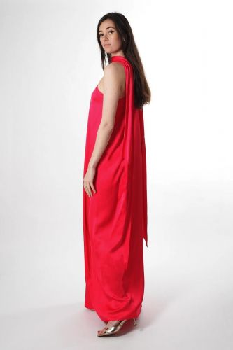 Robe longue satinée fuschia 8PM | Marine