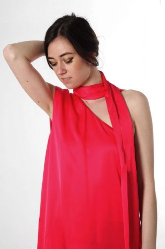 Robe longue satinée fuschia 8PM | Marine
