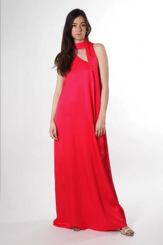 Robe longue satinée fuschia 8PM | Marine