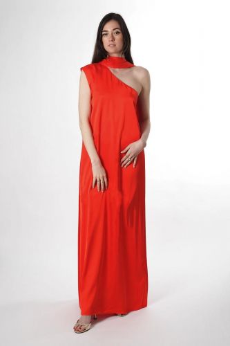 Robe longue satinée orange 8PM | Marine