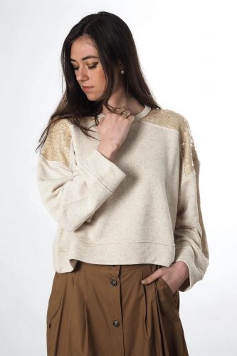 8PM sweat  Beige femmes (Sweat épaules sequins - SAONICCO sweat sequins) - Marine | Much more than shoes