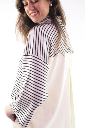 Sweat col roulé ligné et dos satiné 8PM | Marine
