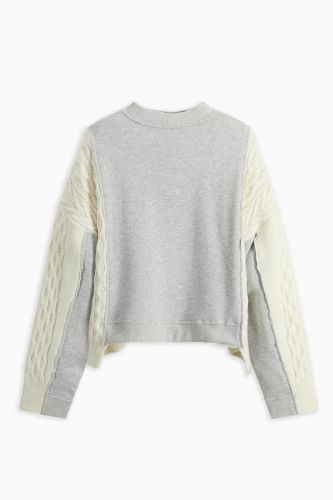 Sweat-shirt manches torsades gris chiné et écru 8PM | Marine