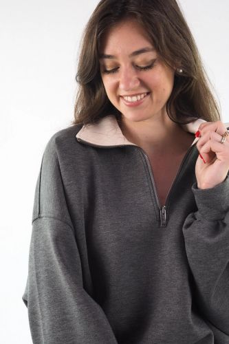 Pull polo zippé gris 8PM | Marine