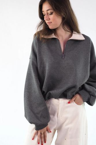 Pull polo zippé gris 8PM | Marine