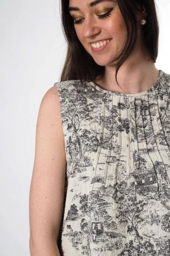Top sans manches en toile de jouy 8PM | Marine