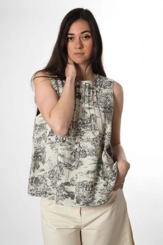 Top sans manches en toile de jouy 8PM | Marine