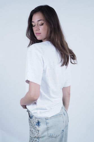 8PM tee-Shirt Blanc femmes (Tshirt strass - INDIANA) - Marine | Much more than shoes