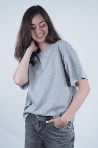 8PM tee-Shirt Gris femmes (Tshirt strass - INDIANA) - Marine | Much more than shoes