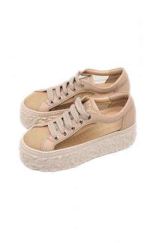 Baskets en cuir et mesh rose AGL | Marine