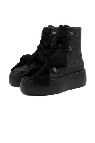 Boots à gros nœuds en satin AGL | Marine