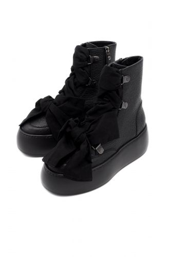 Boots à gros nœuds en satin AGL | Marine