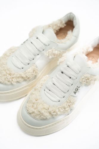 Baskets en cuir et teddy écru AGL | Marine