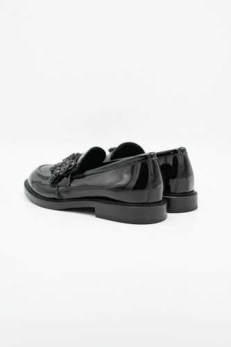 Mocassins en cuir avec papillon et strass AGL | Marine