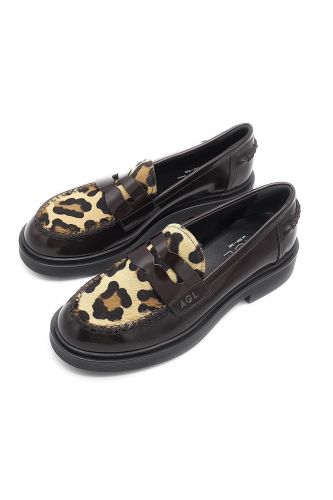 Mocassins en cuir à motifs léo AGL | Marine