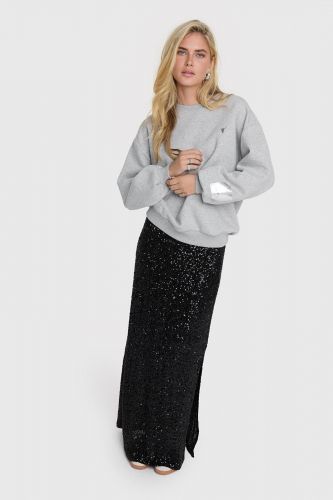 Jupe longue en sequins noir ALIX THE LABEL | Marine